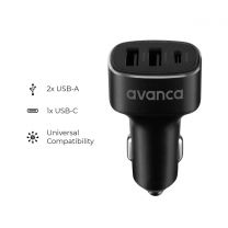 Avanca Plug&Go Car Charger USB A / USB C 27W - Black